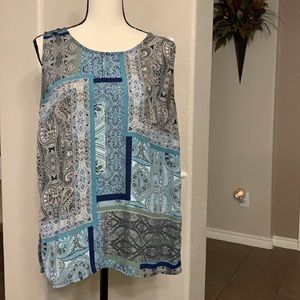 Artisan NY blue and tan print sleeveless top